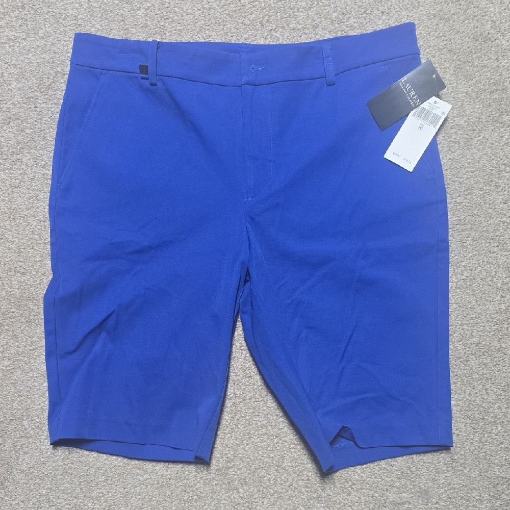 New With Tags Ralph Lauren Vibrant Blue Flat Front Shorts Ladies Size 10 Bermuda